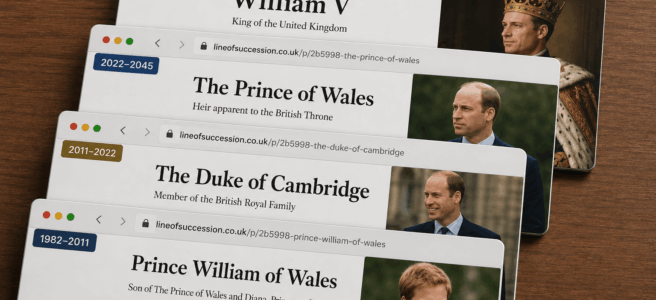 The titles (and URLs) of Prince William over time